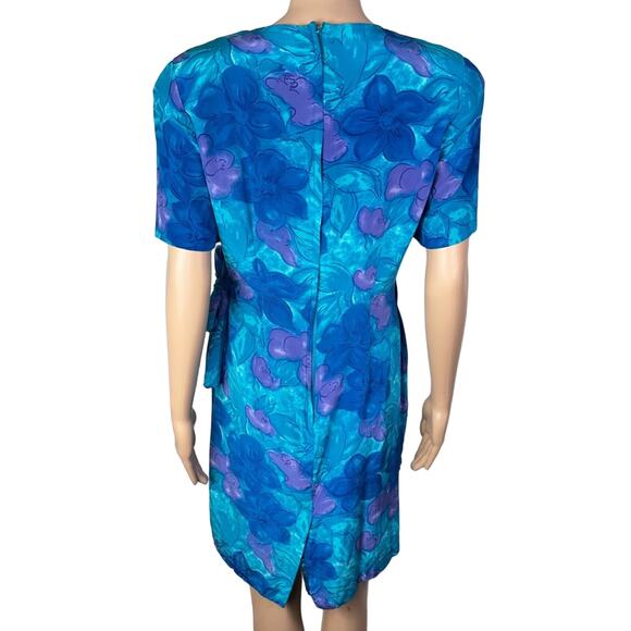 Vintage Spenser Jeremy Floral Print Silk Mini Faux Wrap Cocktail Dress - Picture 4 of 15